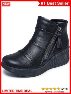 Suede Wedge Ankle Booties Water Resistant Memory Foam Zip Casual Boots
